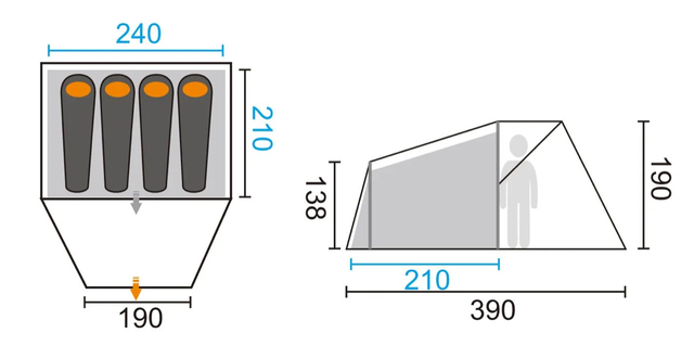 Arctic Tern Family Camp 4P Asphalt Behagelig campingtelt for fire personer 