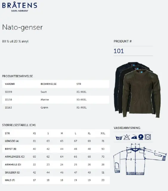 Bråtens Nato Genser Marine XS Klassisk natogenser i ull og polyester 