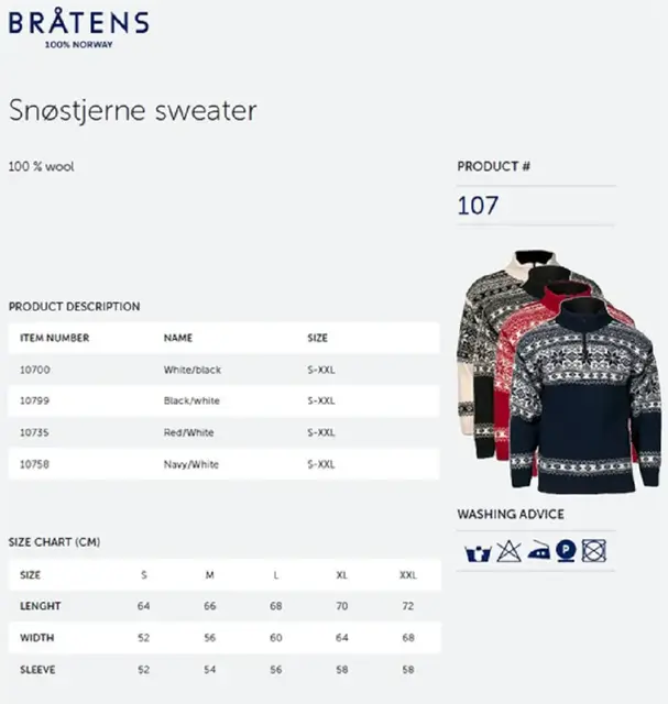 Bråtens Snøstjerne Genser Hvit S Ullgenser med tradisjonellt mønster 
