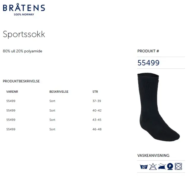 Bråtens Sportssokken Sort 37-39 Den ultimate tursokken 
