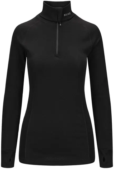 Brynje W's Arctic Zip Polo Black S Lang arm med tommelfingergrep 
