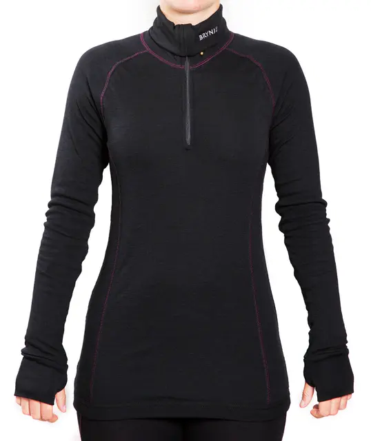 Brynje W's Arctic Zip Polo Black S Lang arm med tommelfingergrep 