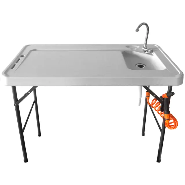 Fiske/sløye bord m/vask og spyleslange Sammenleggbart sløyebord med kran 