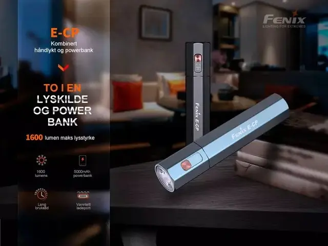 Fenix E-CP Ledlykt med powerbank 1600lm Oppladbar lommelykt og powerbank 