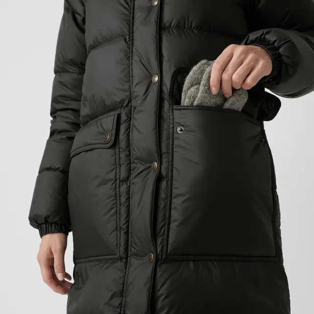 Fjällräven Expedition Long Down Parka W Lang dunparkas til dame i black L 