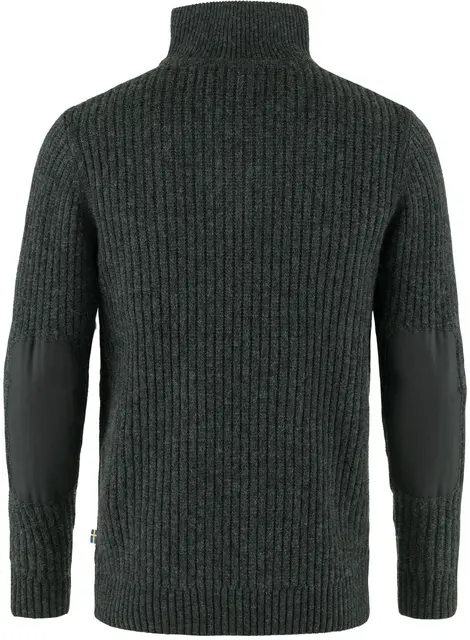 Fjällräven Övik Half Zip Knit M L Tidløs ullgenser til herre i dark grey 