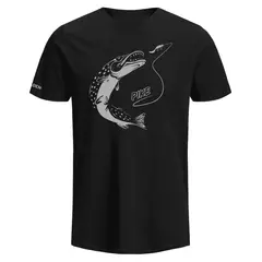 Fladen Fighting Pike T-shirt S Black T-skjorte med gjeddermotiv