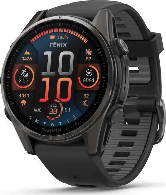 Garmin fenix 8 43 mm AMOLED Sapphire Karbongrå DLC-titan sort/grå silikonrem 