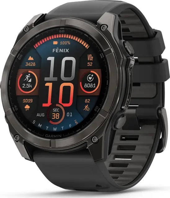 Garmin fenix 8 51 mm AMOLED Sapphire Karbongrå DLC med sort/grå silikonrem 