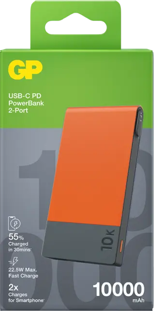 GP Powerbank M2 Orange 10000 mAh, 22,5 W ladehastighet 