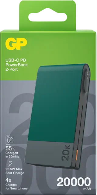 GP Powerbank M2 Green 20000 mAh, 22,5 W ladehastighet 