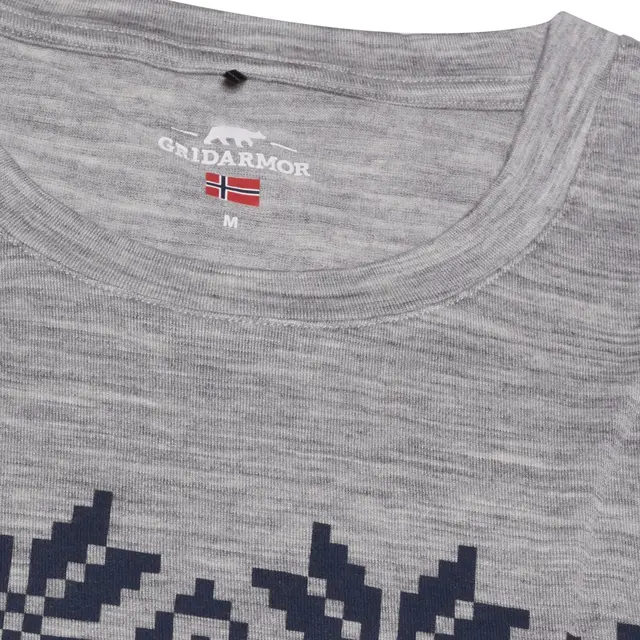 Gridarmor Larsnes Merino T-skjorte M L Lt. grey melange/Navy blazer, herre 