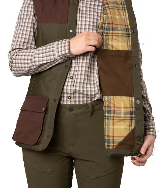 Härkila Retrieve Vest Olive/Burgundy 36 Slitesterk og vokset damevest 