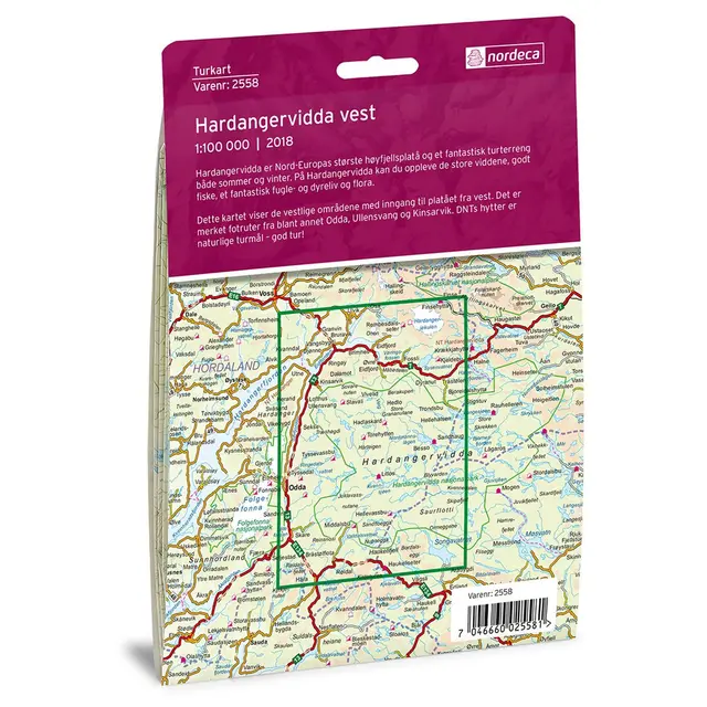 Nordeca Turkart DNT Hardangervidda Vest 1:100.000 med DNT turinformasjon 