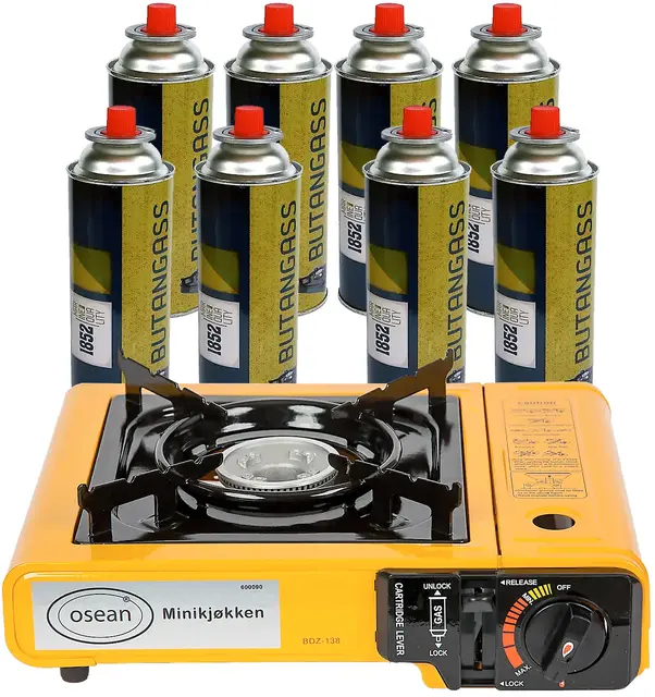 Osean Minikjøkken med 8 gassbokser 2300w minikjøkken og 8x220g gassbokser 