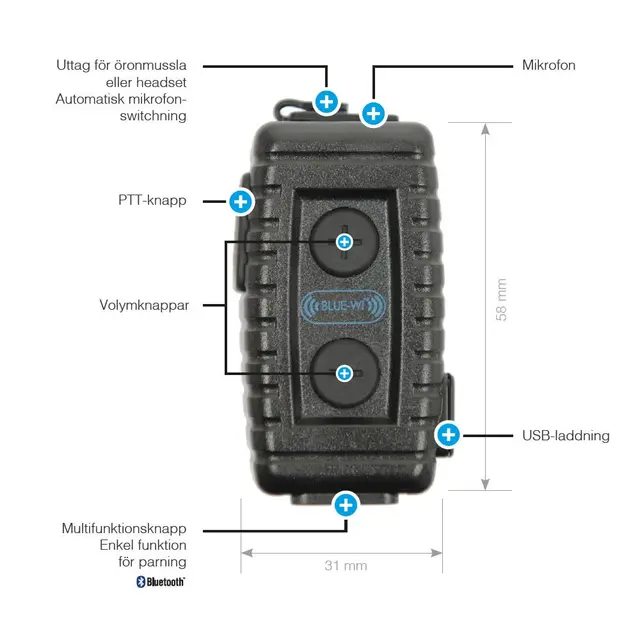 ProEquip PRO-BT Nighthawk 4.1 Bluetooth mikrofon for Icom radio 