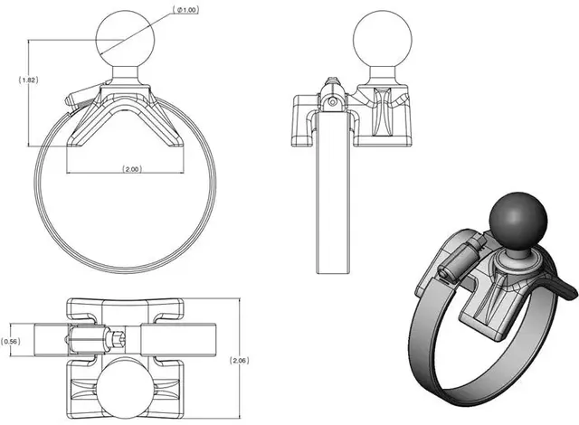 RAM Hose Clamp Ball Base 1"-2,1" Kulefeste med slangeklemme B-kule 