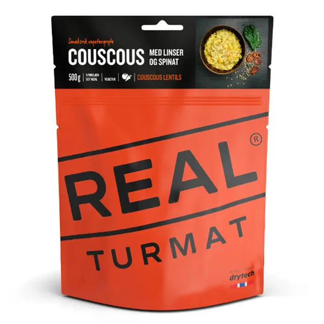 Real Turmat Couscous med linser/spinat Vegetarisk smaksrik gryte med soyakjøtt 