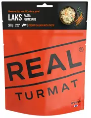 Real Turmat Laks med pasta &amp; fl&#248;tesaus Nordnorsk laks med dill, erter og gulrot