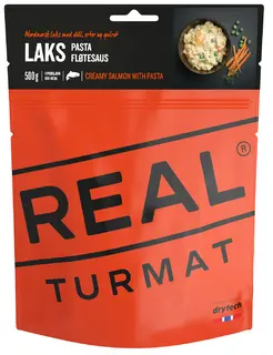 Real Turmat Laks med pasta &amp; fl&#248;tesaus Nordnorsk laks med dill, erter og gulrot