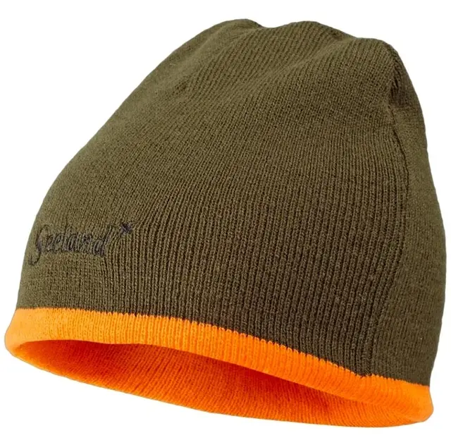 Seeland Ian Reversible beanie lue Vendbar lue i orange og pine green 