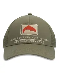 Simms Trout Icon Trucker Riffle Green Komfortabel caps med t&#248;ft &#248;rretikon