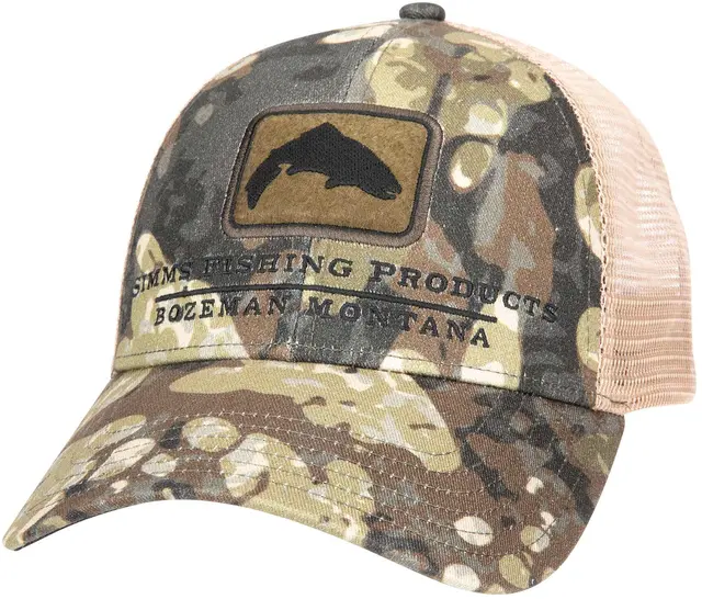 Simms Trout Icon Trucker Riparian Camo Caps i høy kvalitet 