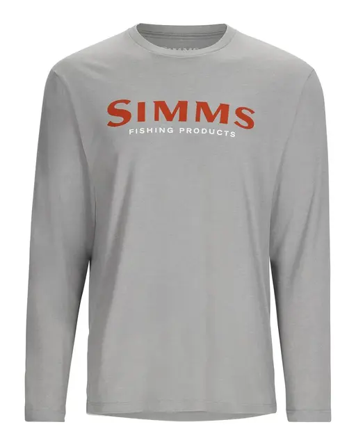 Simms Logo LS Shirt Cinder Heather M Longsleeve skjorte med Simms logo foran 