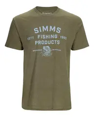 Simms Stacked Logo Bass T-Shirt Mil M Fiske t-skjorte i Military Heather