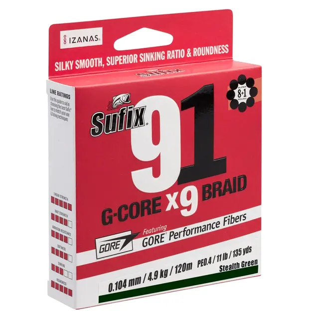 Sufix 91 Braid Lo-Vis Green 0,165mm 8,1kg 150m 