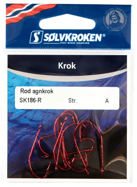 Sølvkroken Agnkrok Rød #8 Allroundkrok SK186RA, 10 stk 