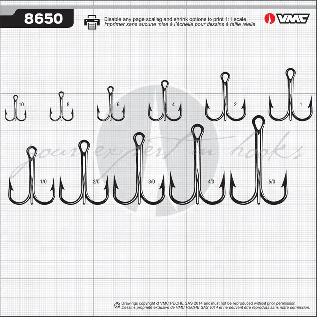 VMC 8650 BZ Roundtreble #4 10stk Sterk bronse treblekrok til ferskvann 