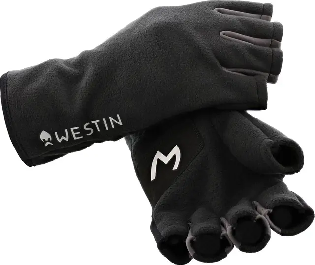 Westin HLF Fleece Gloves Carbon Black M Half finger fiskehansker i fleece 