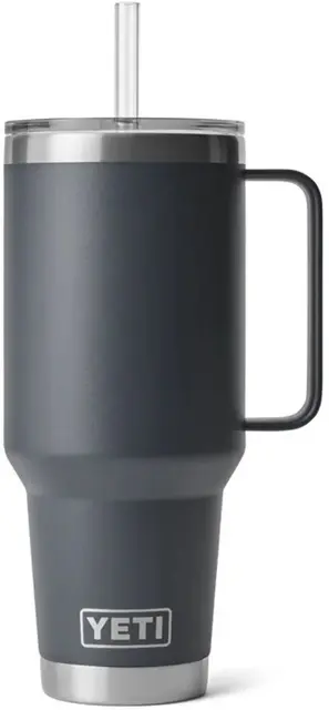 Yeti Rambler Straw Mug 1,2L Charcoal Stor isloert drikkekopp med sugerør 