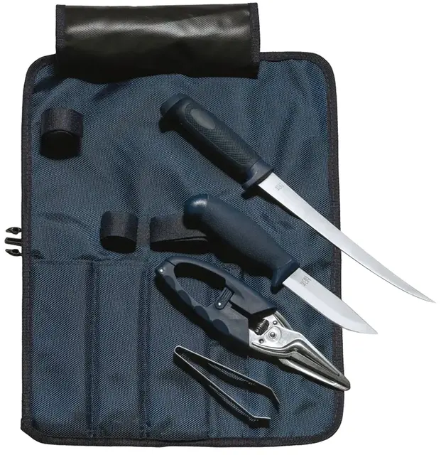 Øyo Namsen fiskesett 4 deler i mappe Filetkniv, tollekniv, saks og pinsett 